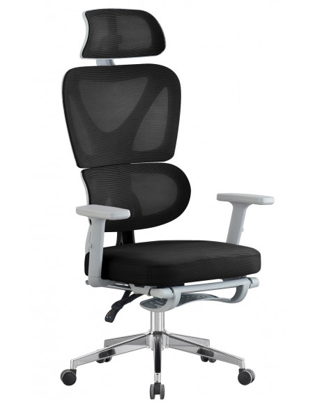 Sillón de oficina DURBUY, alto, ergonómico, gris, malla negra