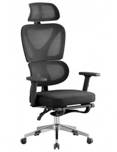 Sillón de oficina DURBUY, alto, ergonómico, negro, malla y asiento negro