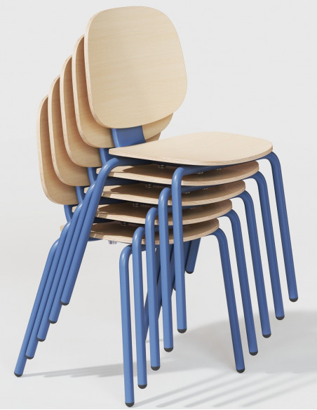 Silla COLMAR, apilable, azul, contrachapado revestido con HPL, color natural