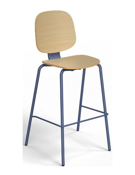 Taburete COLMAR, apilable, azul, contrachapado revestido con HPL, color natural