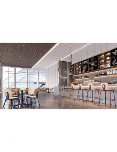 Taburete COLMAR, apilable, azul, contrachapado...