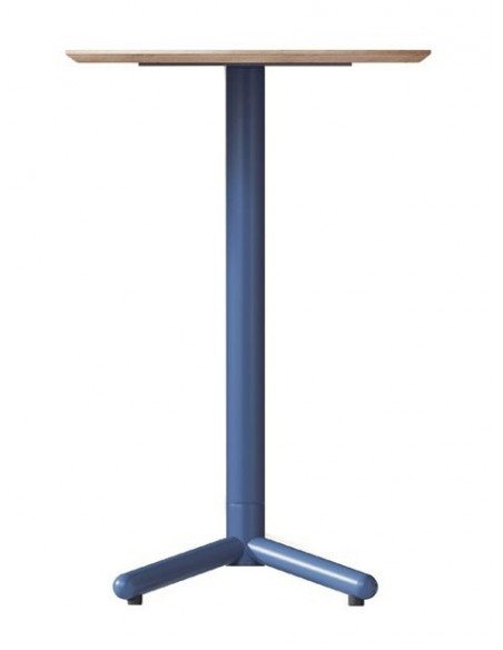 Mesa COLMAR, alta, azul, tapa de contrachapado revestido con HPL, color natural, 70 x 70 cms