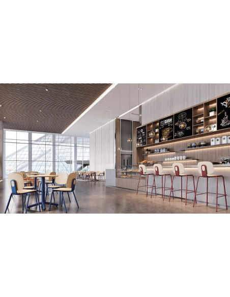 Mesa COLMAR, azul, tapa de contrachapado revestido con HPL, color natural, 120 x 70 cms