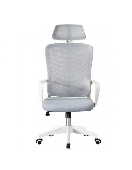 Sillón de oficina MELLAC, alto, blanco, malla y asiento gris