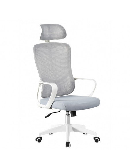 Sillón de oficina MELLAC, alto, blanco, malla y asiento gris