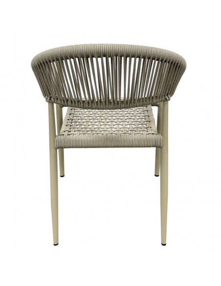 Sillón CANNES, apilable, aluminio, asiento y respaldo de cuerda beige