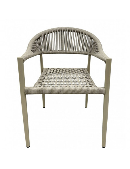 Sillón CANNES, apilable, aluminio, asiento y respaldo de cuerda beige