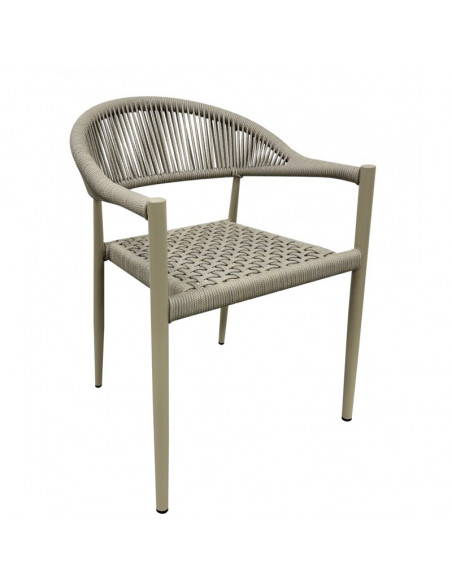 Sillón CANNES, apilable, aluminio, asiento y respaldo de cuerda beige