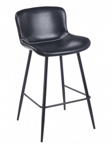 Taburete SAMPER, metal, similpiel vintage negra