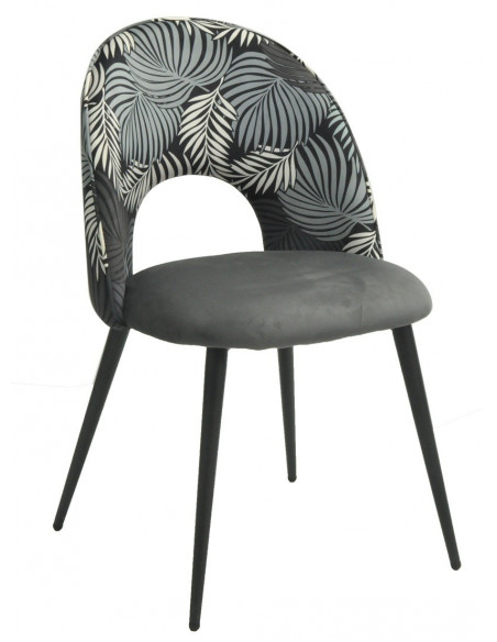 Silla ORQUIDEA, metal, tapizado velvet gris con respaldo floral a juego