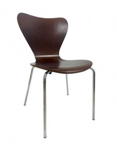 Silla JACOBO, apilable, cromada, acabado nogal