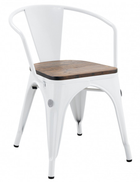 Sillón TOL EK WOOD, acero, blanco, asiento madera