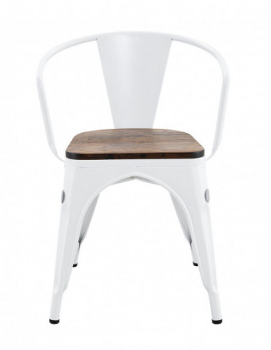 Sillón TOL EK WOOD, acero, blanco, asiento madera