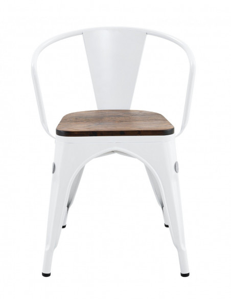 Sillón TOL EK WOOD, acero, blanco, asiento madera