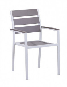 Sillón GARIBALDI, metal blanco, polywood gris