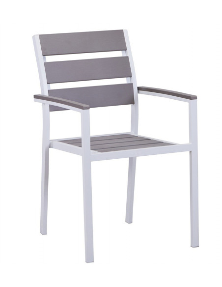 Sillón GARIBALDI, metal blanco, polywood gris