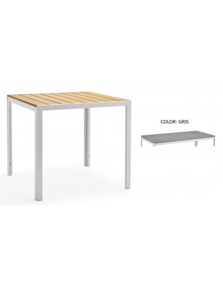 Mesa GARIBALDI, metal blanco, tablero polywood gris, 80 x 80 cms.