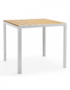 Mesa GARIBALDI, metal blanco, tablero polywood amarillo,...