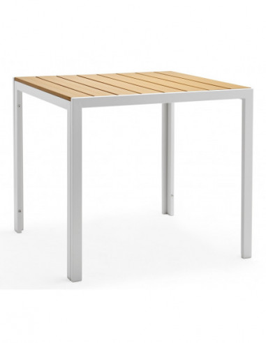 Mesa GARIBALDI, metal blanco, tablero polywood amarillo, 80 x 80 cms.