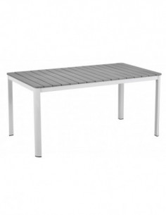 Mesa GARIBALDI, metal blanco, tablero polywood gris, 160...