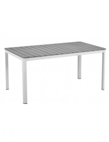 Mesa GARIBALDI, metal blanco, tablero polywood gris, 160 x 90 cms.