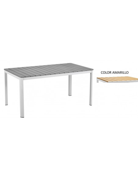 Mesa GARIBALDI, metal blanco, tablero polywood amarillo, 160 x 90 cms.