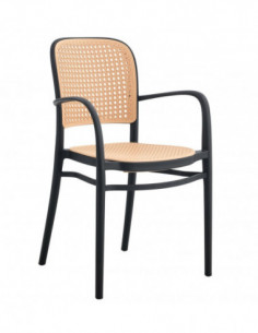 Sillón FUNCHAL 97, apilable, polipropileno negro y beige