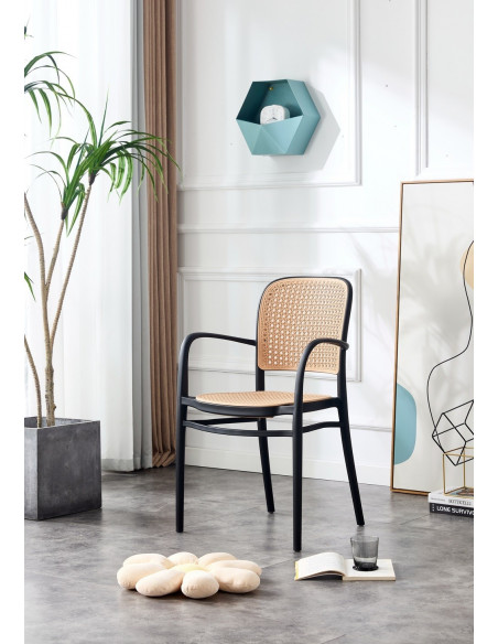 Sillón FUNCHAL 97, apilable, polipropileno negro y beige