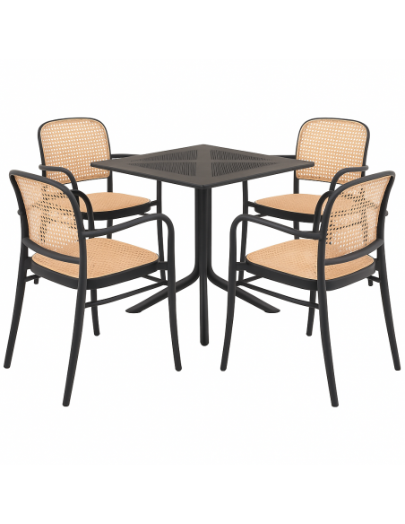 Sillón FUNCHAL 97, apilable, polipropileno negro y beige