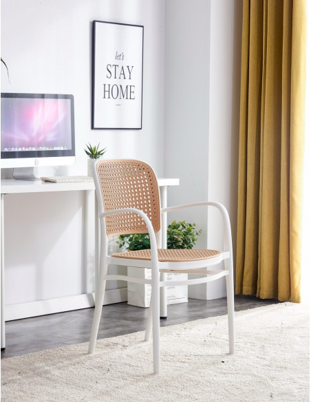 Sillón FUNCHAL 97, apilable, polipropileno blanco y beige