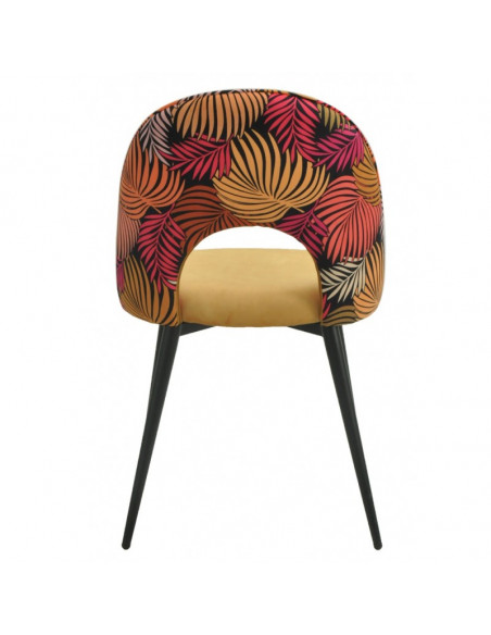 Silla ORQUIDEA, metal, tapizado velvet amarillo con respaldo floral a juego