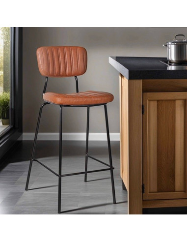 Taburete NUREMBERG, metal, similpiel marrón