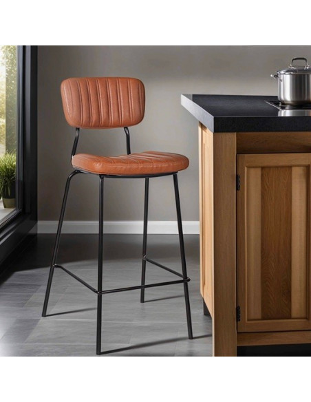 Taburete NUREMBERG, metal, similpiel marrón