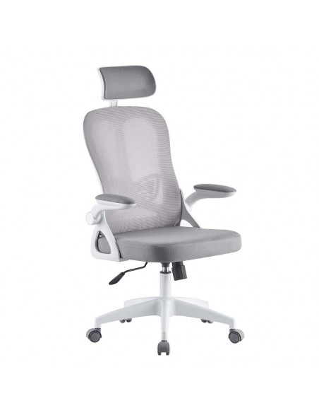 Sillón de oficina ORBEC, alto, blanco, malla y asiento gris