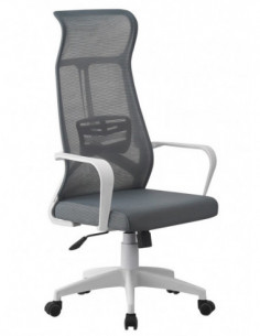 Sillón de oficina AMIENS, alto, blanco, malla y asiento gris