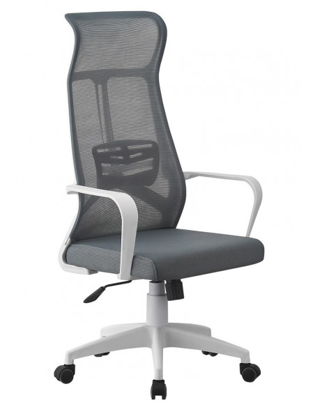 Sillón de oficina AMIENS, alto, blanco, malla y asiento gris