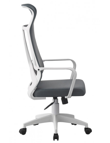 Sillón de oficina AMIENS, alto, blanco, malla y asiento gris