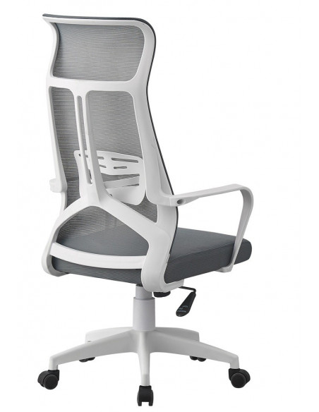Sillón de oficina AMIENS, alto, blanco, malla y asiento gris