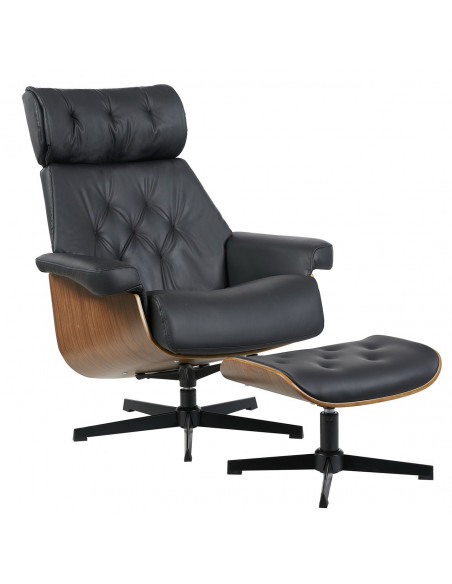 Butaca con ottoman EUROPA, madera, metal, similpiel negra
