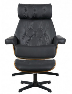 Butaca con ottoman EUROPA, madera, metal, similpiel negra 2