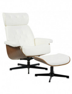 Butaca con ottoman EUROPA, madera, metal, similpiel blanca
