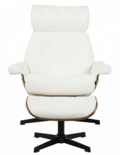 Butaca con ottoman EUROPA, madera, metal, similpiel blanca 2