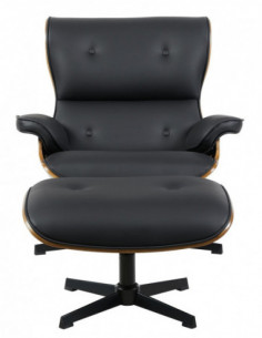 Butaca con ottoman AMERICA, madera, metal, similpiel negra 2