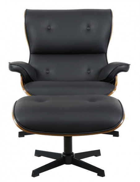 Butaca con ottoman AMERICA, madera, metal, similpiel negra