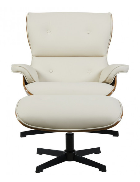 Butaca con ottoman AMERICA, madera, metal, similpiel beige