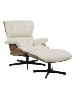 Butaca con ottoman AMERICA, madera, metal, similpiel beige 2