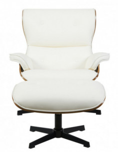 Butaca con ottoman AMERICA, madera, metal, similpiel blanca 2