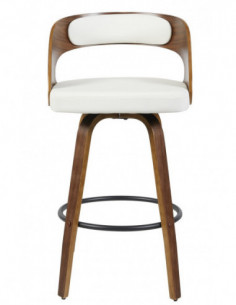 Taburete LOARRE, madera, similpiel blanca