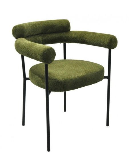 Sillón CERVANTES, metal, tapizado tejido bouclé verde oscuro