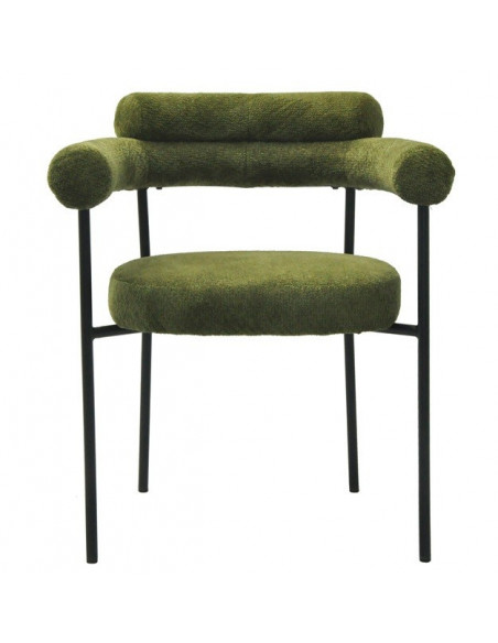 Sillón CERVANTES, metal, tapizado tejido bouclé verde oscuro